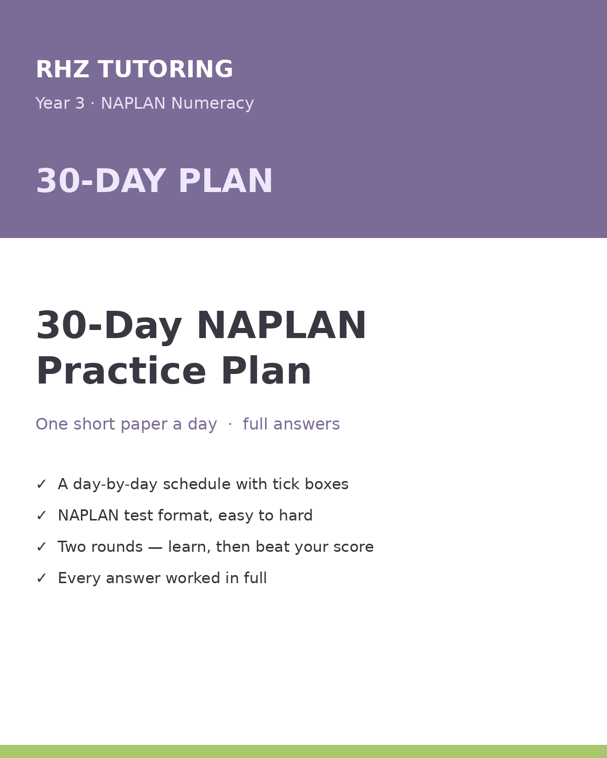 Year 3 NAPLAN Numeracy 30-Day Practice Plan (with Answers)