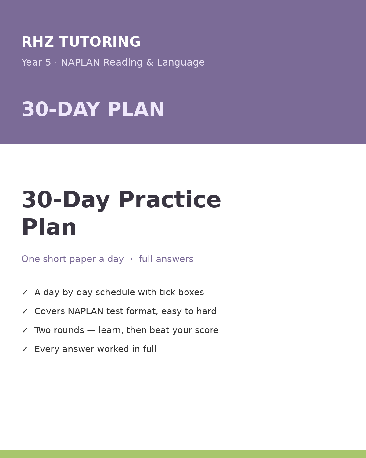 Year 5 NAPLAN Reading & Language 30-Day Practice Plan (with Answers)