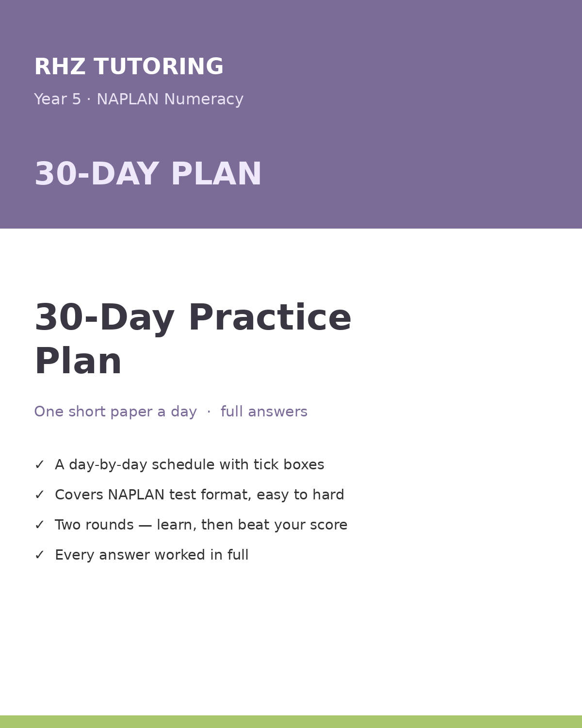 Year 5 NAPLAN Numeracy 30-Day Practice Plan (with Answers)