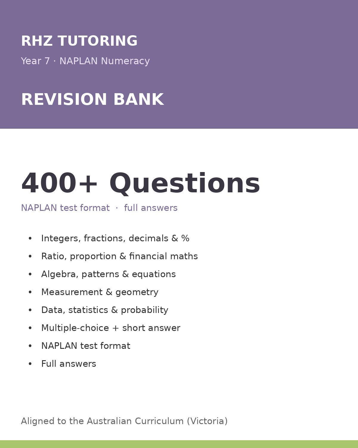 Year 7 NAPLAN Numeracy Revision Bank β 200+ Questions (with Answers)