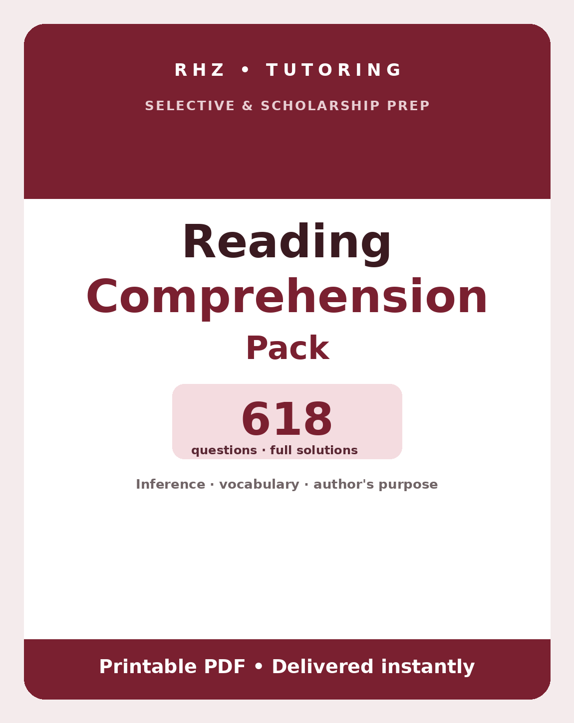 Selective Reading Comprehension Pack cover