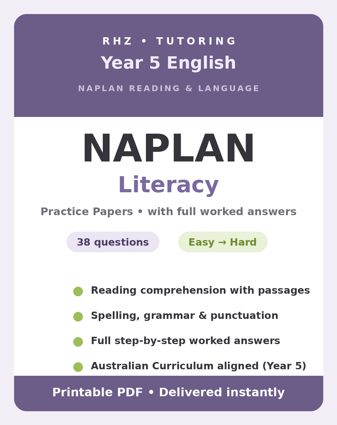 Year 5 NAPLAN Reading & Language Practice Papers (with Answers)