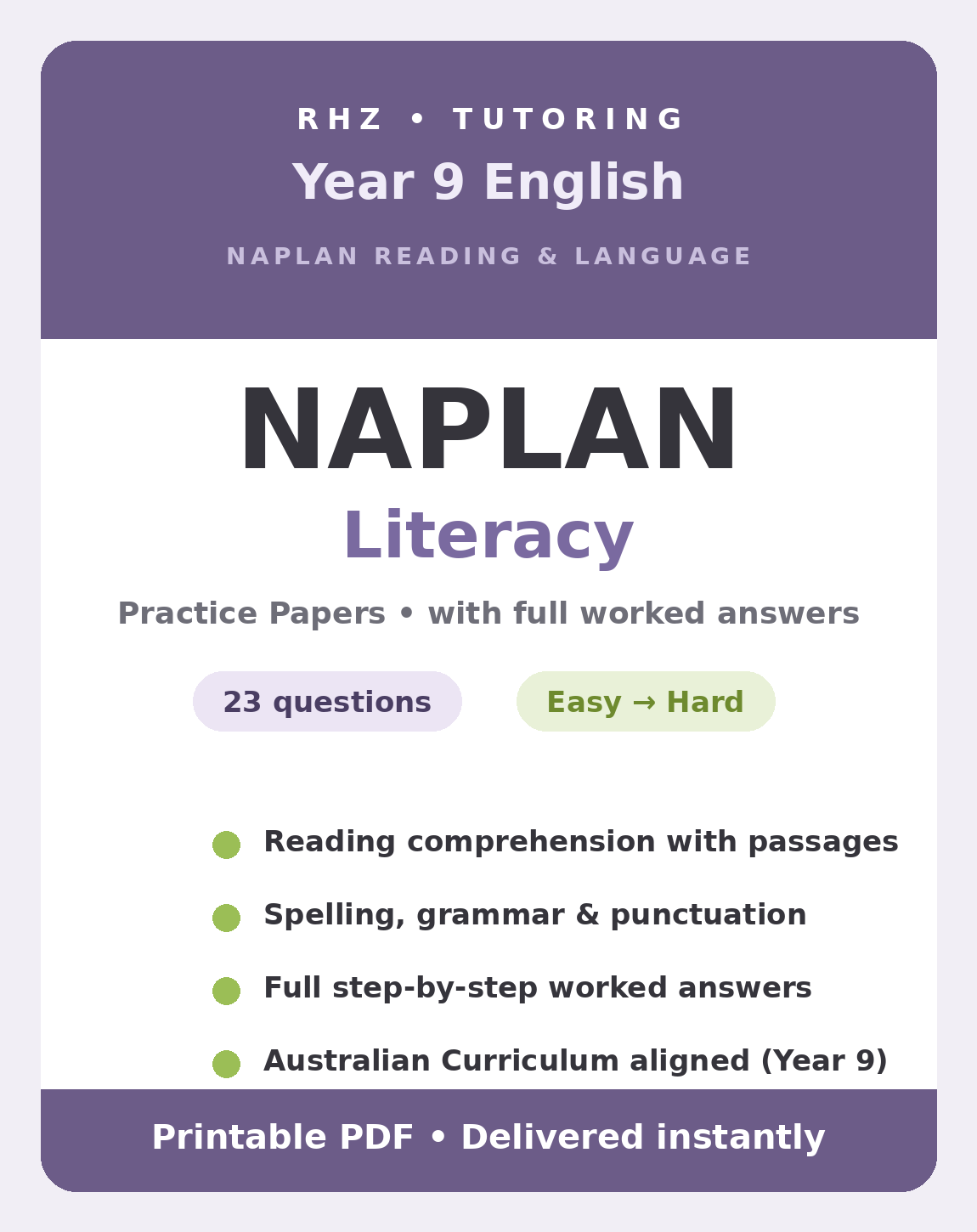 Year 9 NAPLAN Reading & Language Practice Papers cover