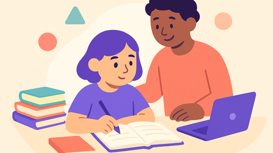 Parent and student reviewing ACER scholarship test study materials together
