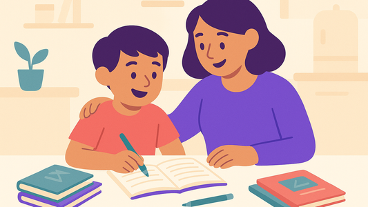Parent and child working through Australian Maths Competition practice problems