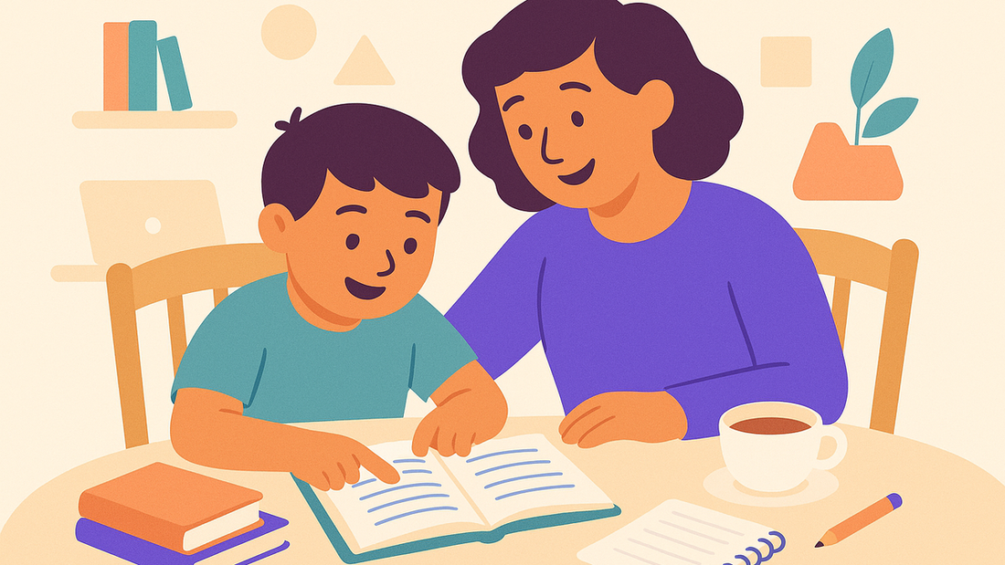 Parent and child studying together for Edutest exam preparation