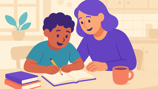 Parent reviewing tutoring options with child at home