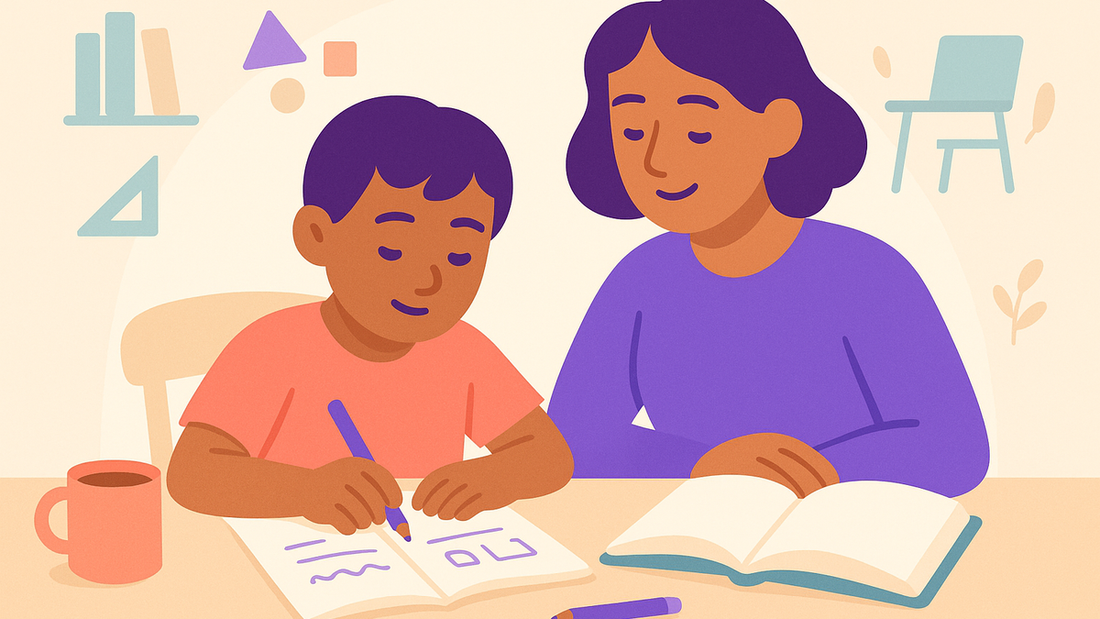 Parent and child doing NAPLAN practice test together at home