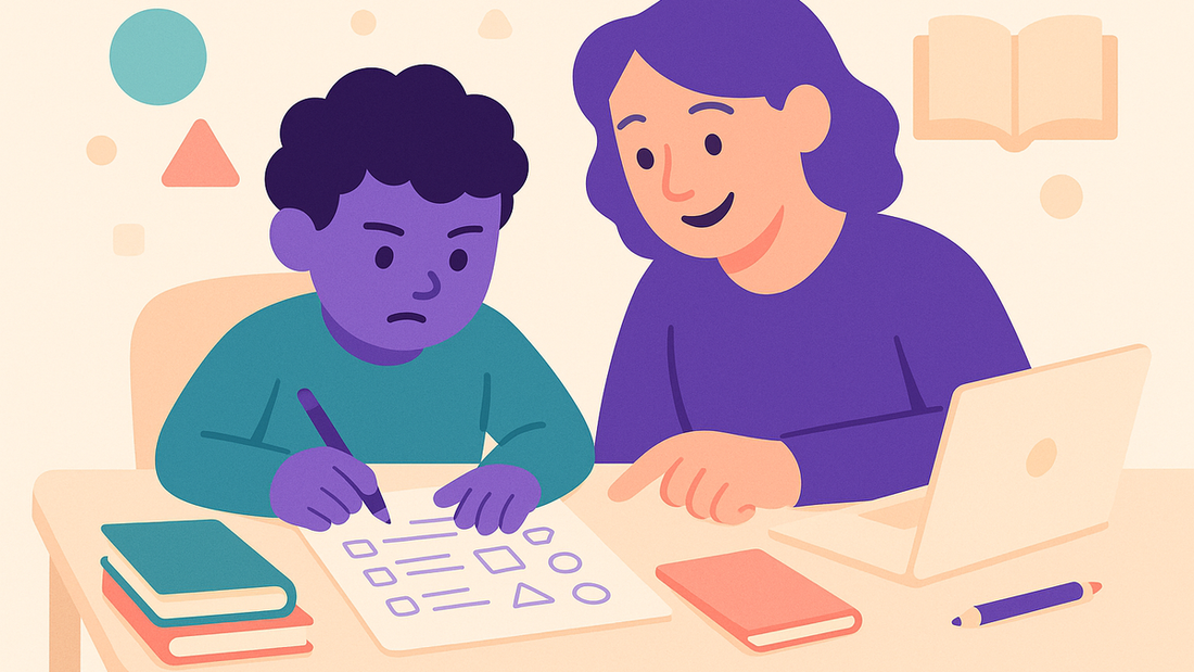 Parent and child reviewing math test with growth mindset conversation