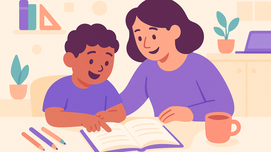 Parent and child working through maths homework together at home