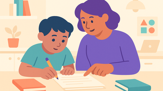 Parent helping child study selective school past exam papers