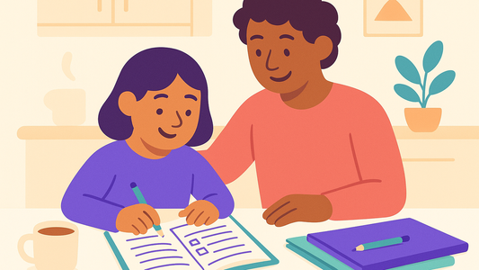 Parent and student reviewing Victoria scholarship exam preparation materials at desk