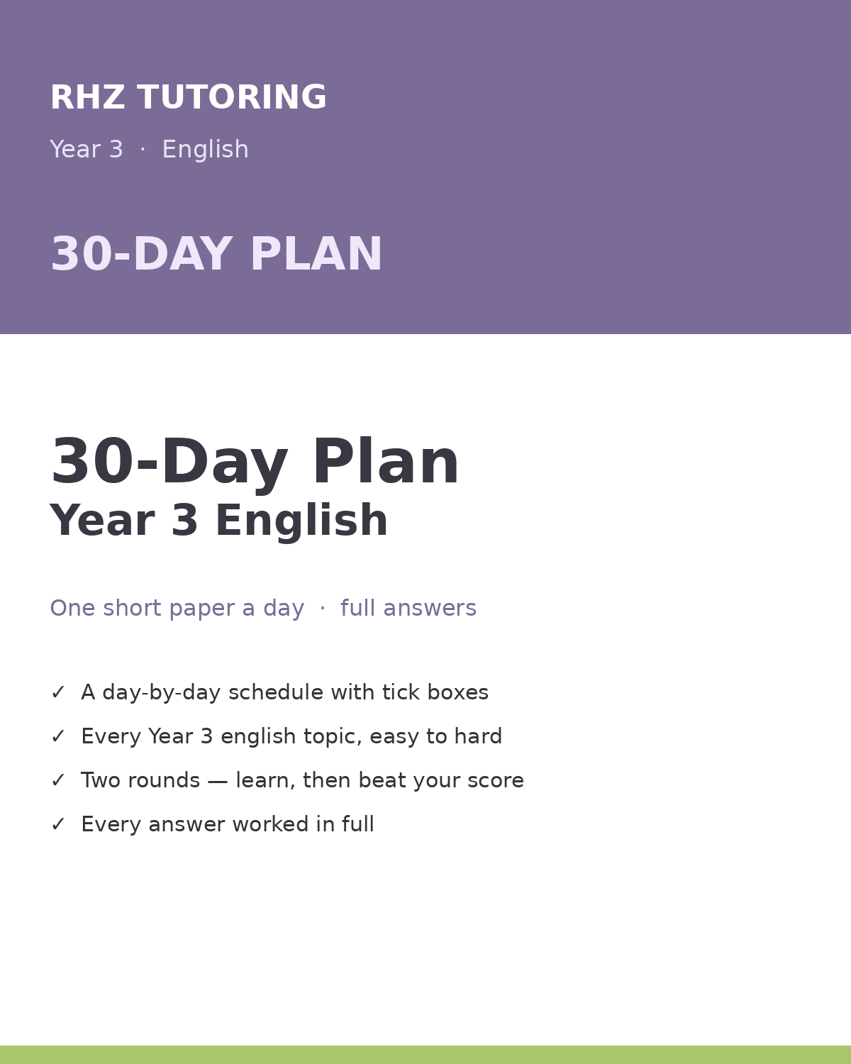 Year 3 English 30-Day Practice Plan (with Answers)
