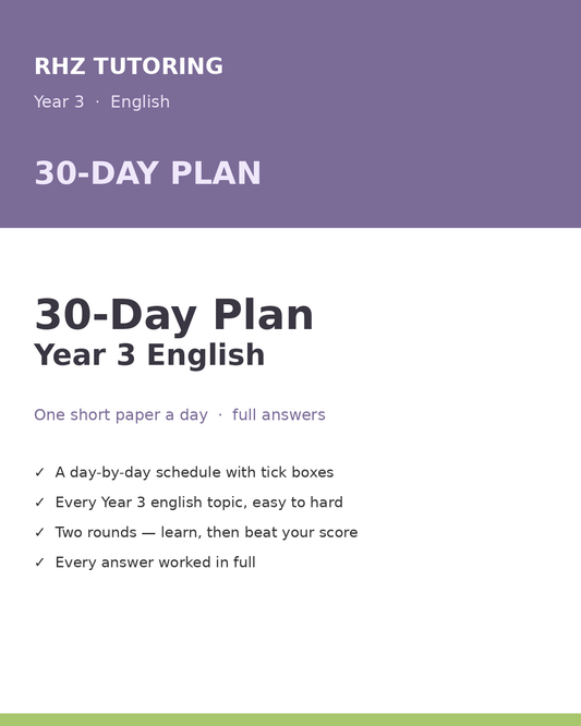 Year 3 English 30-Day Practice Plan (with Answers)