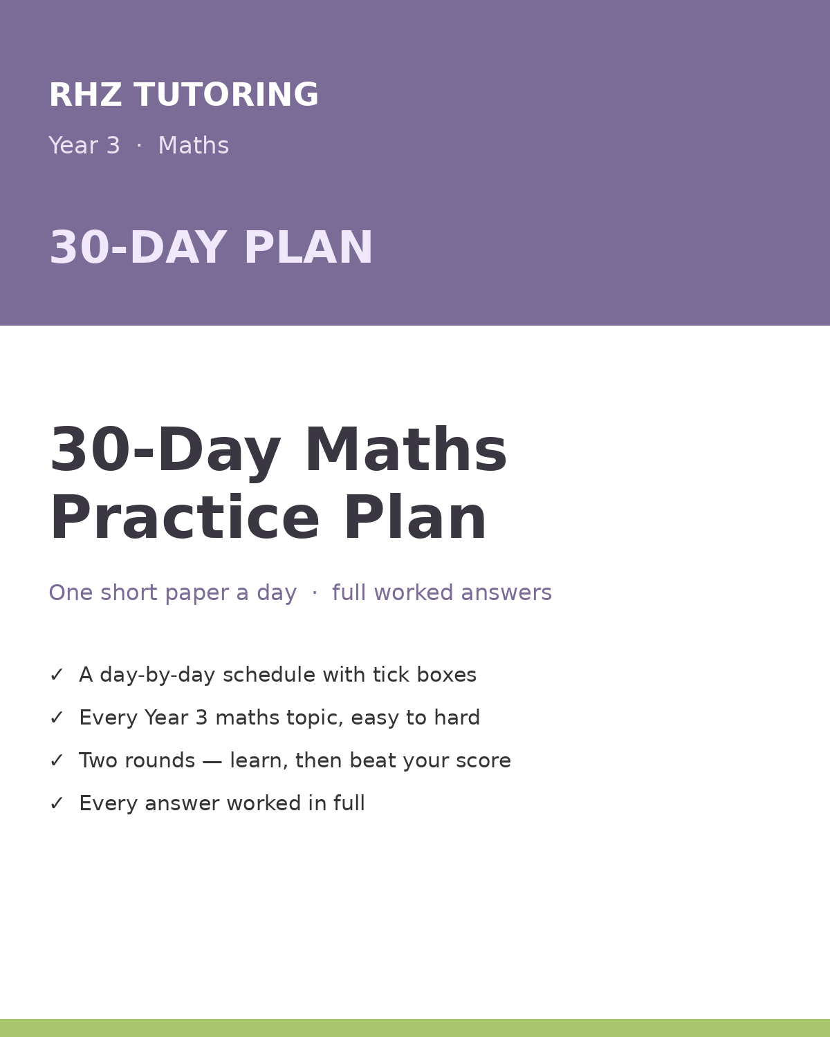 Year 3 Maths 30-Day Practice Plan (with Worked Answers)