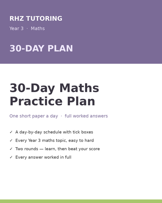 Year 3 Maths 30-Day Practice Plan (with Worked Answers)