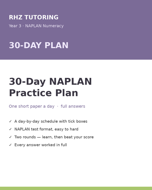 Year 3 NAPLAN Numeracy 30-Day Practice Plan (with Answers)