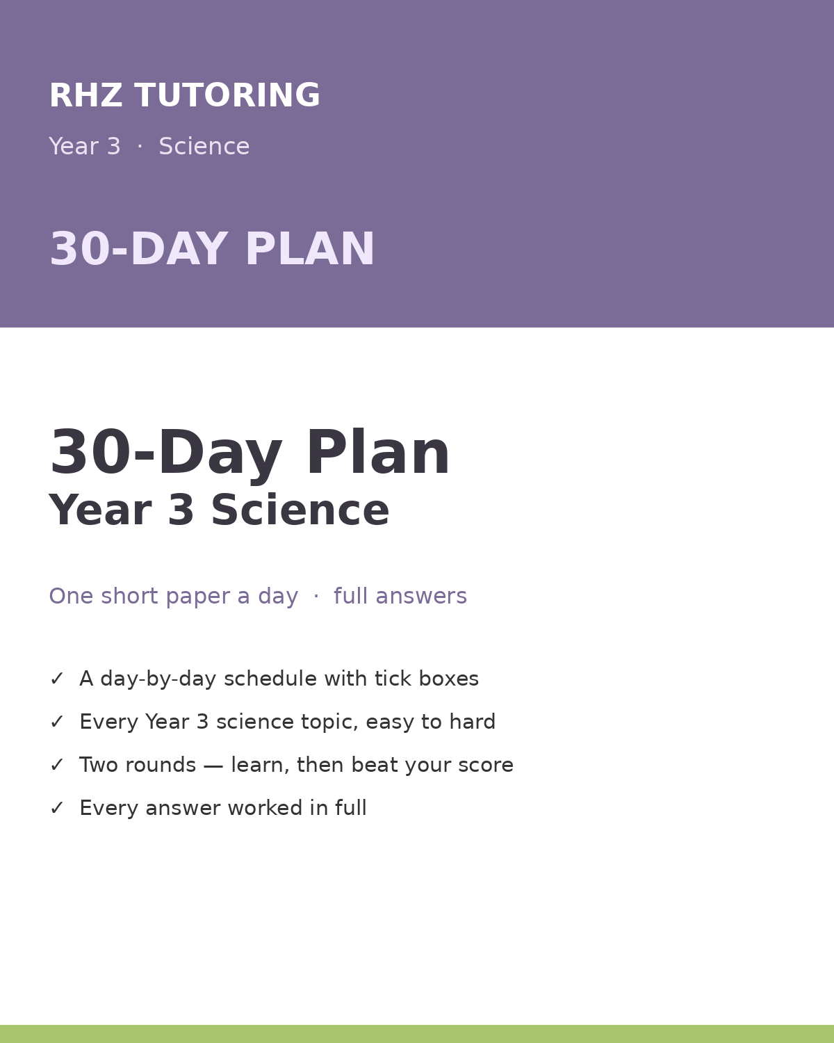 Year 3 Science 30-Day Practice Plan (with Answers)