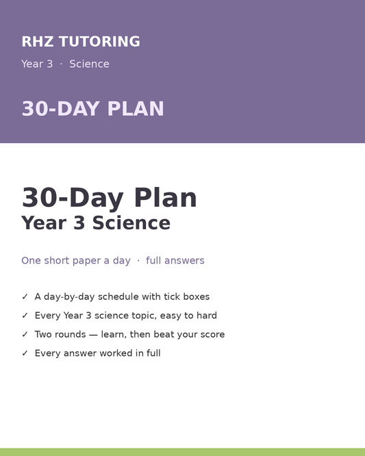 Year 3 Science 30-Day Practice Plan (with Answers)