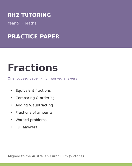 Year 5 Maths Fractions Practice Paper (with Answers)