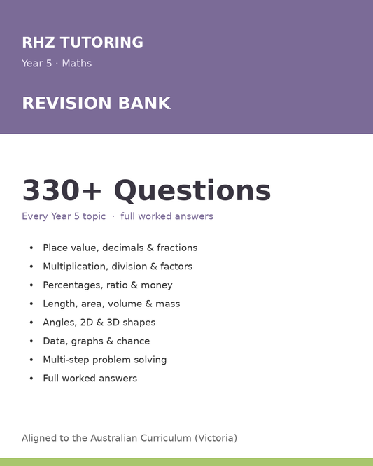 Year 5 Maths Revision Bank — 200+ Questions (with Answers)