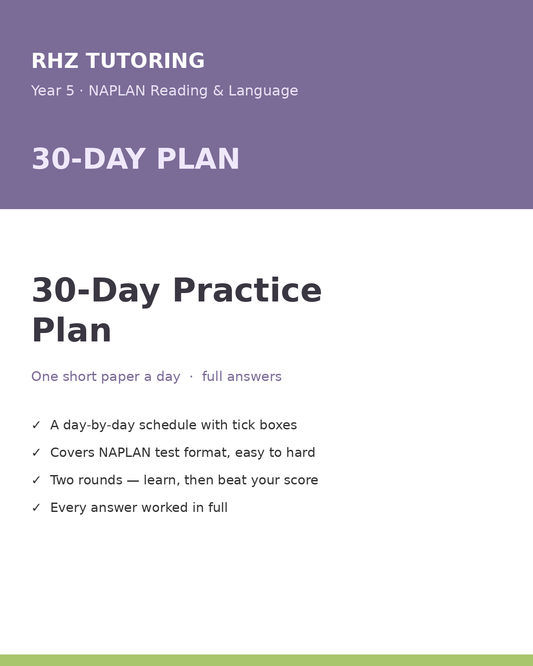 Year 5 NAPLAN Reading & Language 30-Day Practice Plan (with Answers)