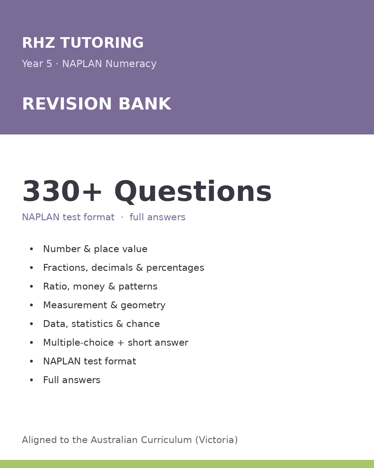 Year 5 NAPLAN Numeracy Revision Bank — 200+ Questions (with Answers)