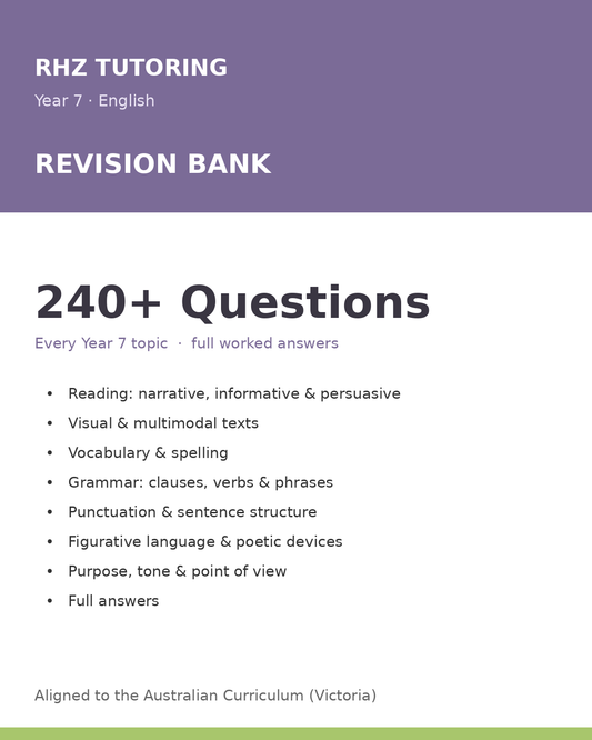 Year 7 English Revision Bank — 200+ Questions (with Answers)