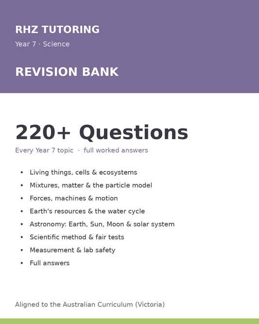 Year 7 Science Revision Bank — 200+ Questions (with Answers)