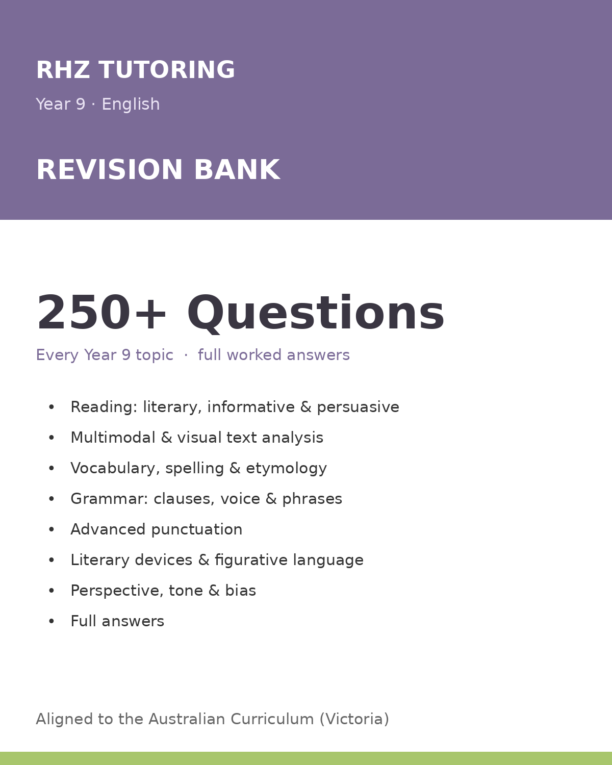 Year 9 English Revision Bank — 200+ Questions (with Answers)