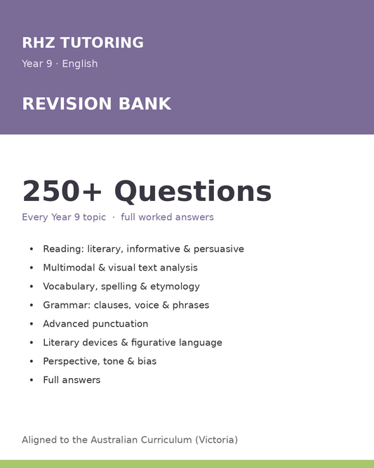 Year 9 English Revision Bank — 200+ Questions (with Answers)