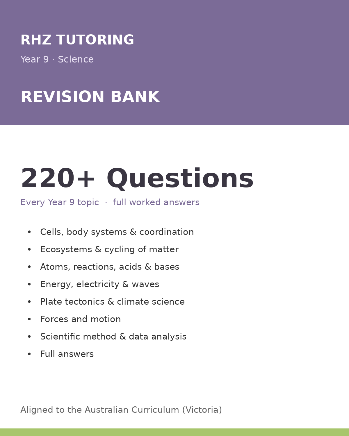 Year 9 Science Revision Bank — 200+ Questions (with Answers)