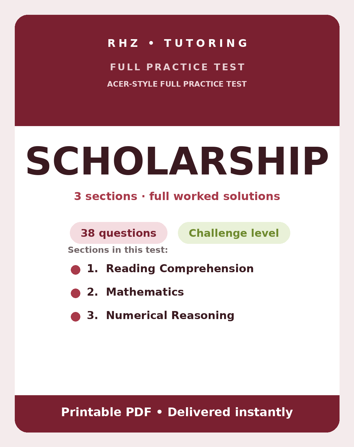 ACER Scholarship Full Practice Test cover