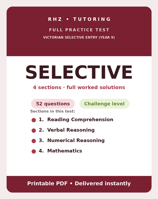 Victorian Selective Entry Full Practice Test cover