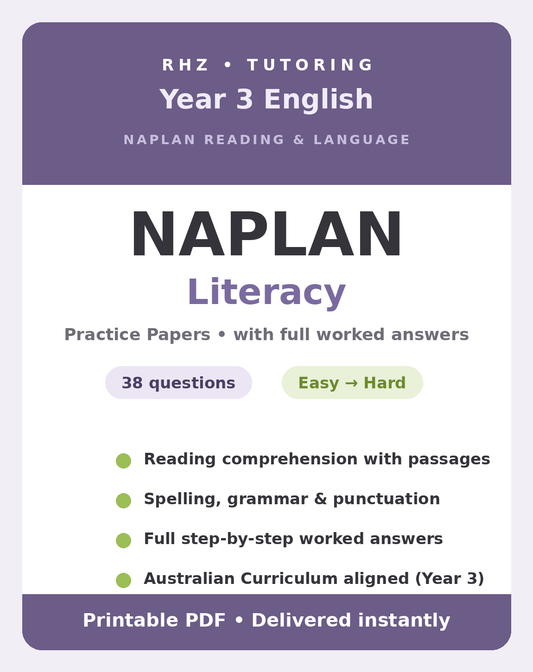 Year 3 NAPLAN Reading & Language Practice Papers (with Answers)