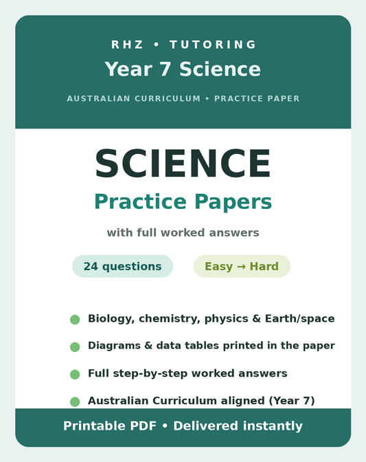 Year 7 Science Practice Papers cover