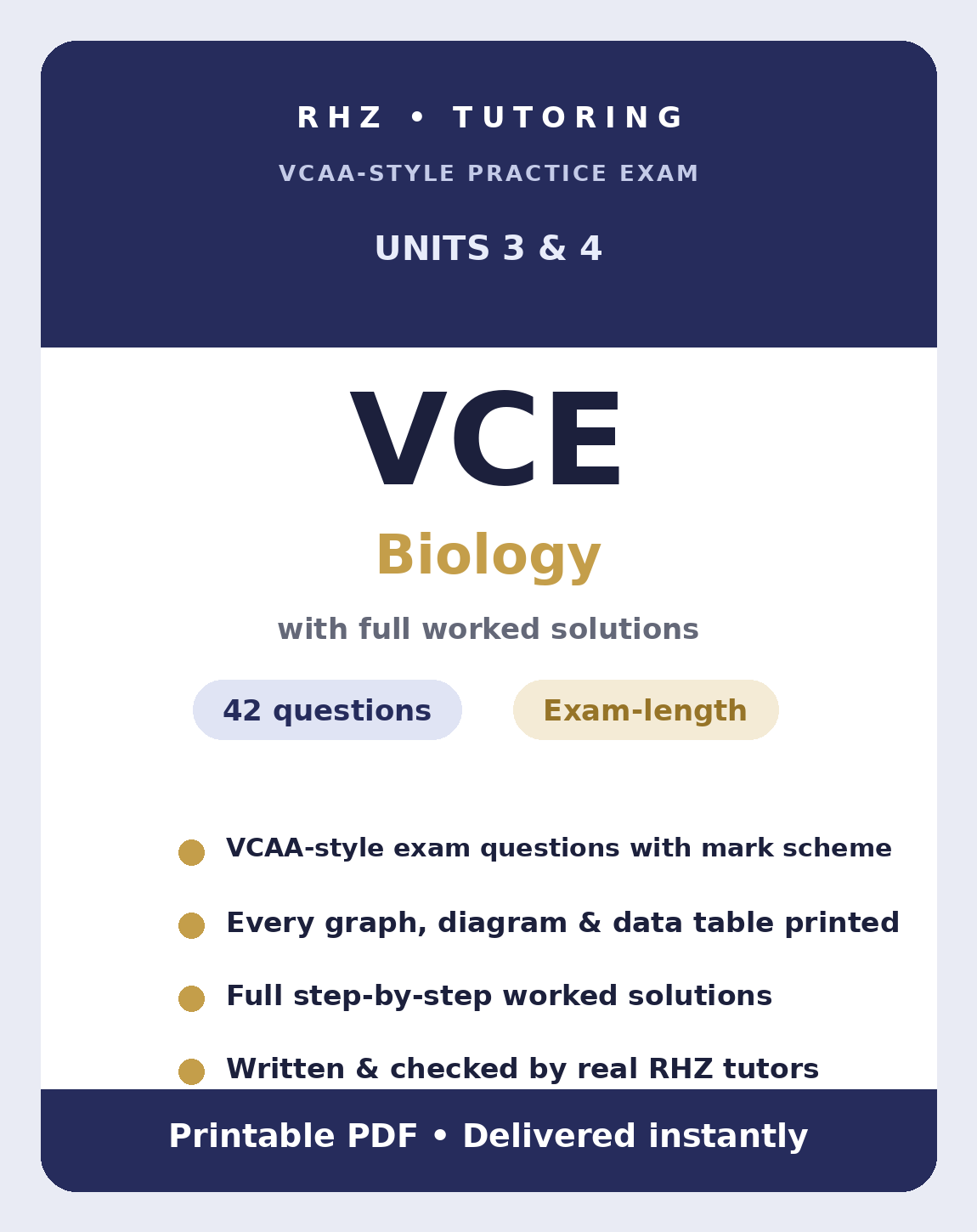 VCE Biology Units 3 & 4 Practice Exam cover